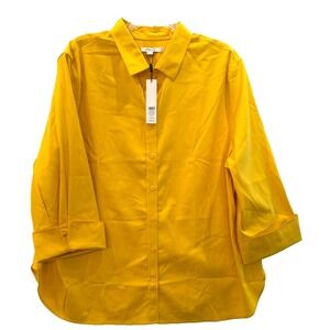 NWT Chico's Size 4 / 20 No Iron Stretch Yellow 3/4 Cuff Sleeve Shirt